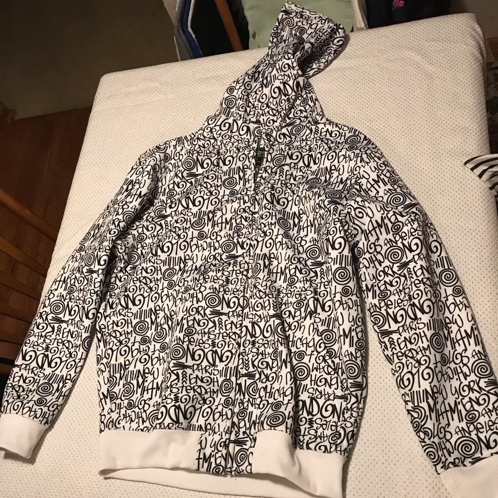 Champs black and white zip up hoodie.